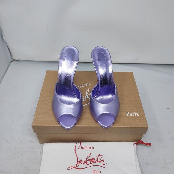 CHRISTIAN LOUBOUTIN Me Dolly Metallic Leather Lilac Smoke Heel Mule Sandal - Picture 4 of 10